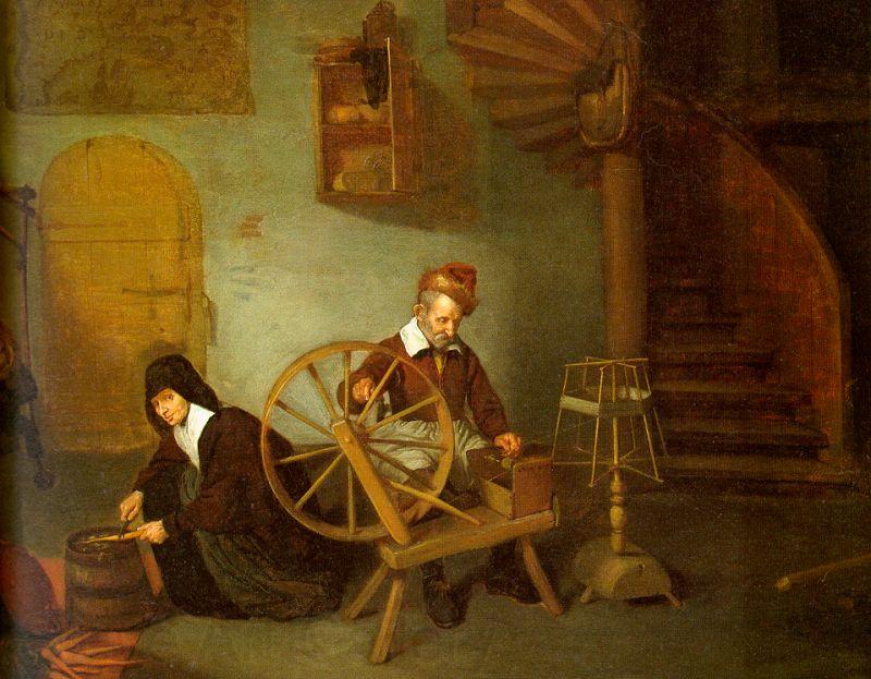 Quirijn van Brekelenkam Man Spinning and Woman Scraping Carrots Spain oil painting art